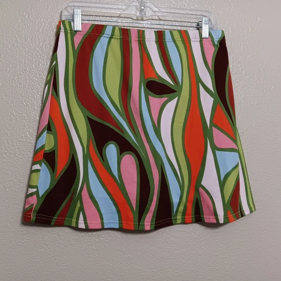 Lesley Evers Jersey Knit Lottie Skort in Jojo Green Psychedelic Print NEW
